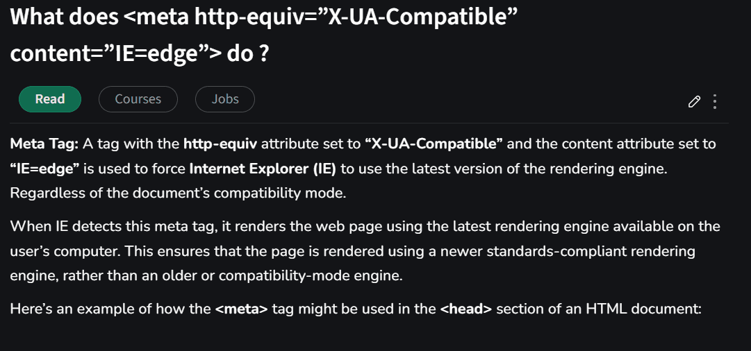 What does <meta http-equiv=”X-UA-Compatible” content=”IE=edge”> do ?